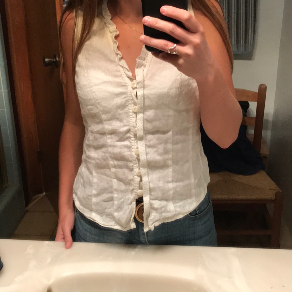 White linen lace tank